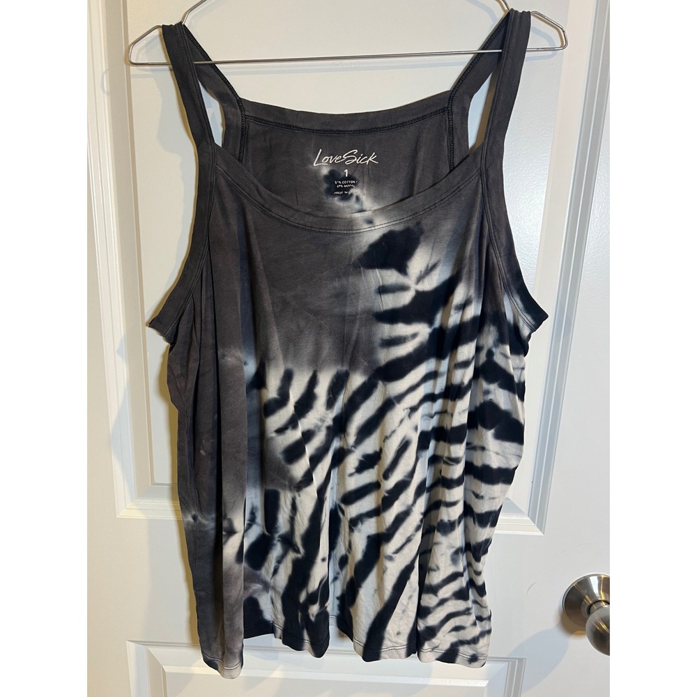 LoveSick Womens Tank Top Tie-Dye Gray Size 1